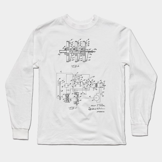 Sewing Machine Power Transmission System Vintage Patent Hand Drawing Long Sleeve T-Shirt by TheYoungDesigns